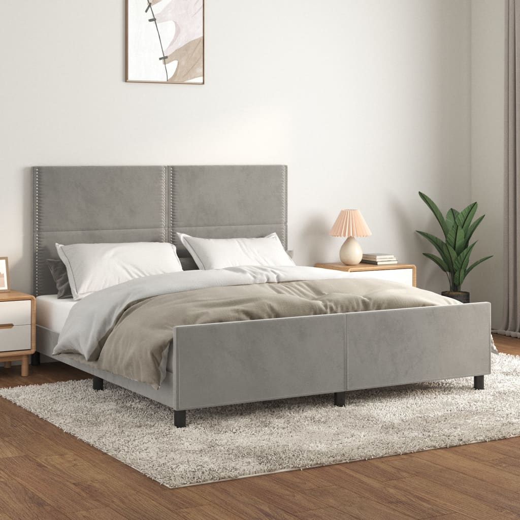 Bettgestell mit Kopfteil Hellgrau 160x200 cm Samt - Pazzar.ch