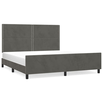 Bettgestell mit Kopfteil Dunkelgrau 160x200 cm Samt - Pazzar.ch