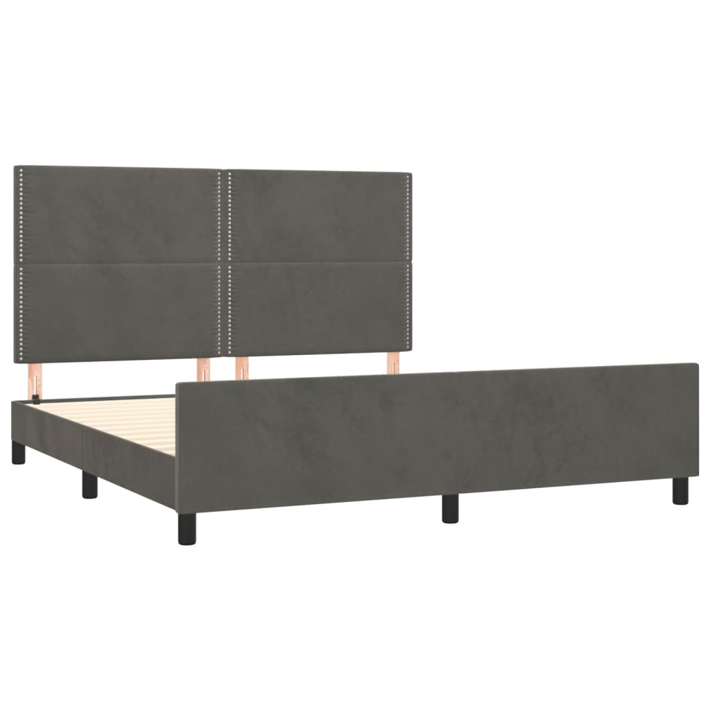 Bettgestell mit Kopfteil Dunkelgrau 160x200 cm Samt - Pazzar.ch