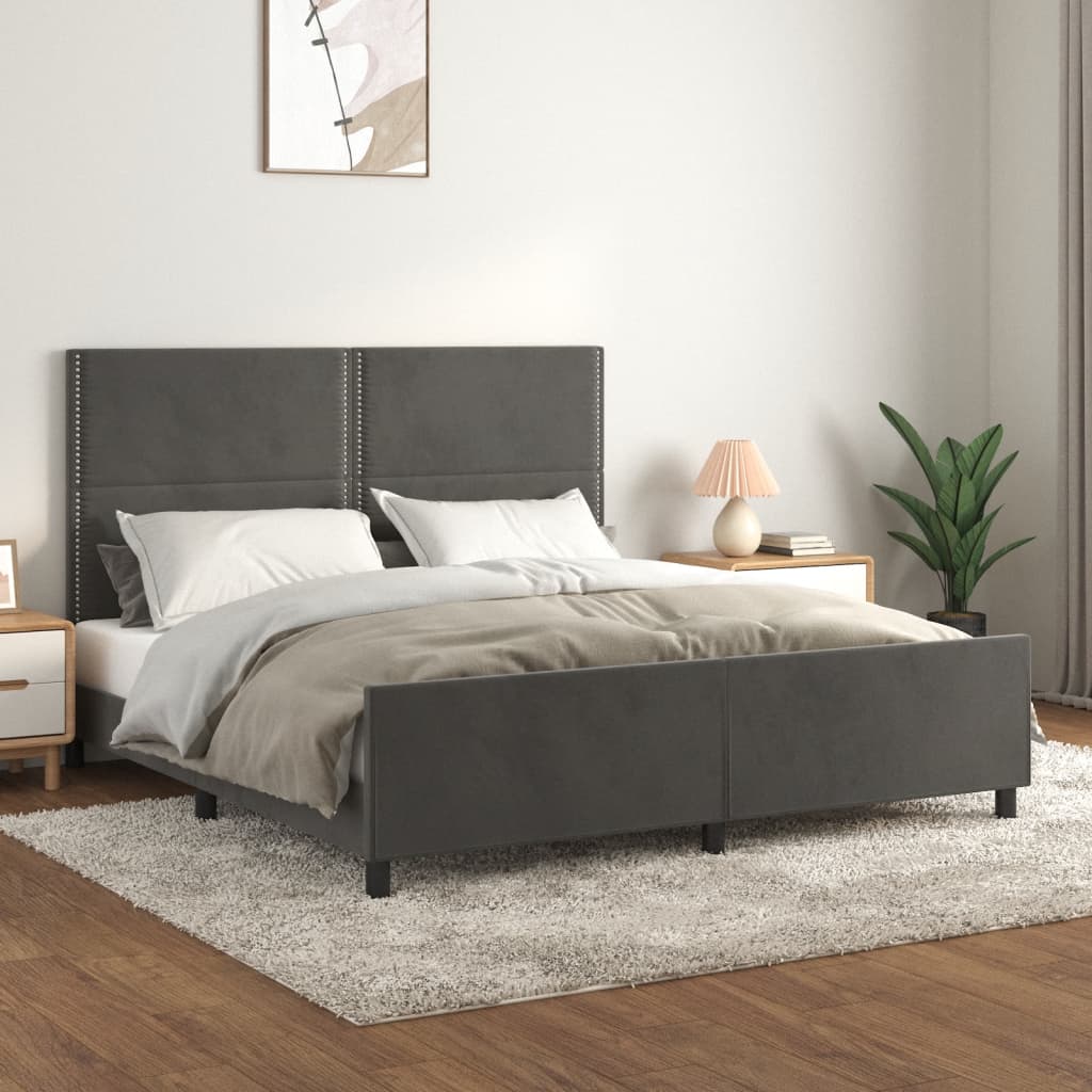 Bettgestell mit Kopfteil Dunkelgrau 160x200 cm Samt - Pazzar.ch
