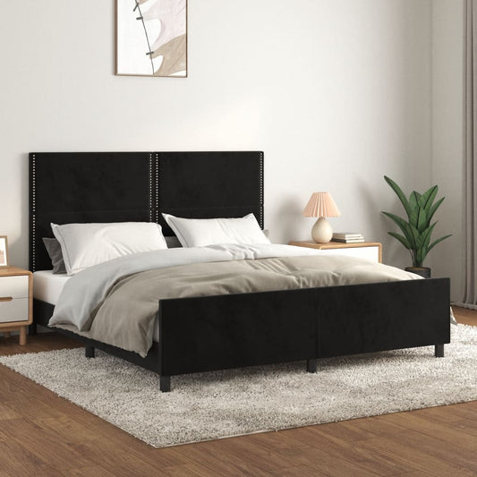 Bettgestell mit Kopfteil Schwarz 160x200 cm Samt - Pazzar.ch