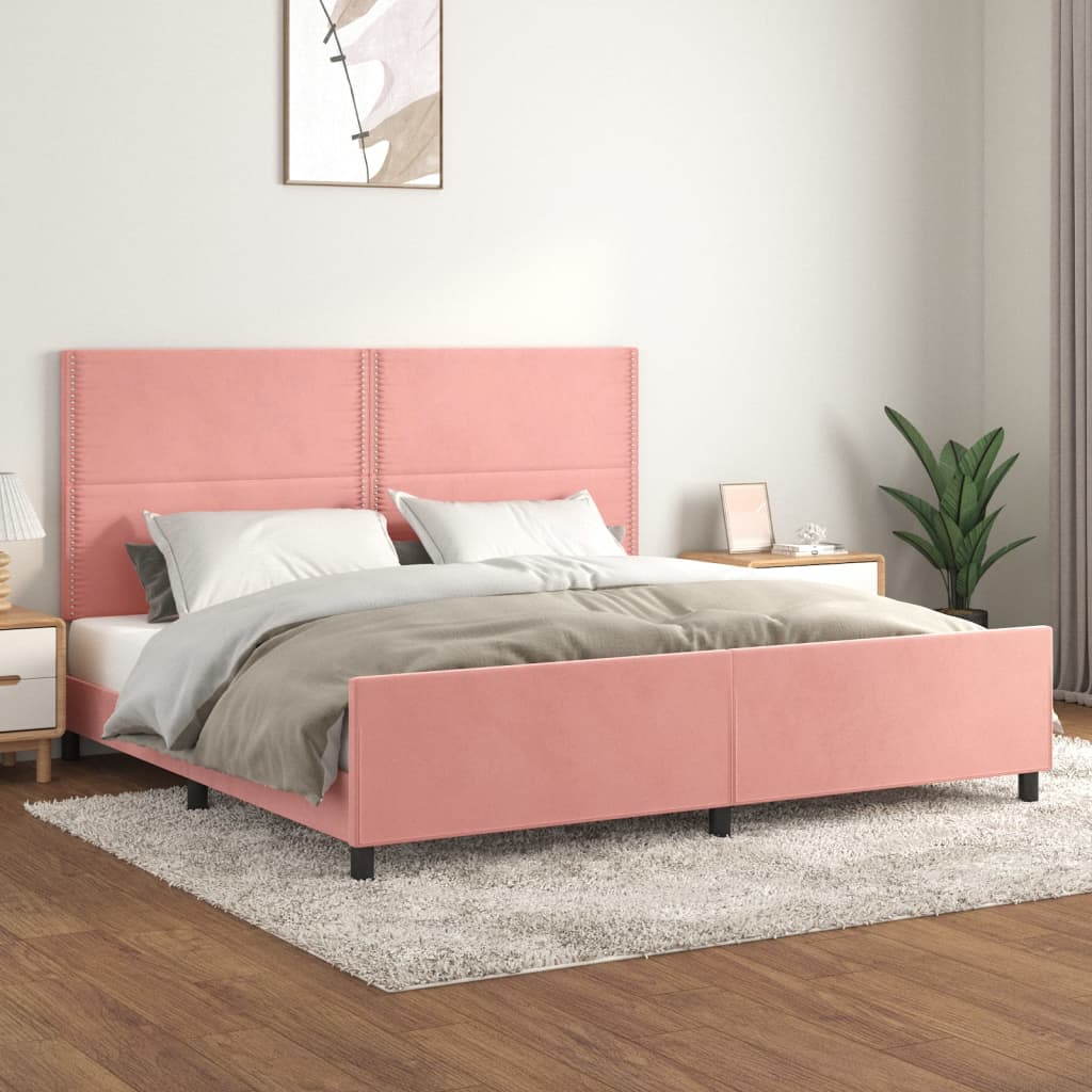 Bettgestell mit Kopfteil Rosa 200x200 cm Samt - Pazzar.ch