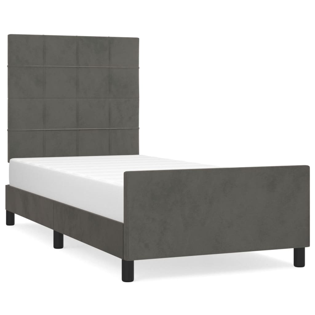 Bettgestell mit Kopfteil Dunkelgrau 100x200 cm Samt - Pazzar.ch