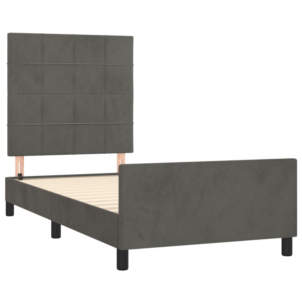 Bettgestell mit Kopfteil Dunkelgrau 100x200 cm Samt - Pazzar.ch