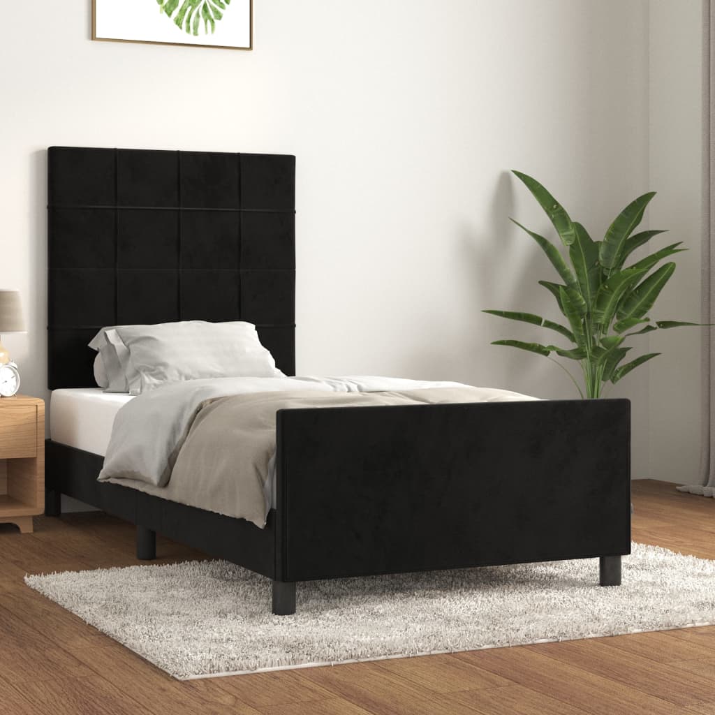 Bettgestell mit Kopfteil Schwarz 100x200 cm Samt - Pazzar.ch
