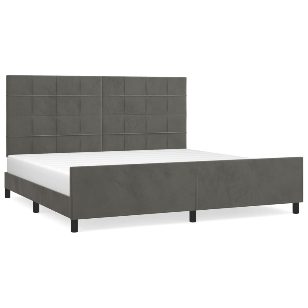 Bettgestell mit Kopfteil Dunkelgrau 200x200 cm Samt - Pazzar.ch
