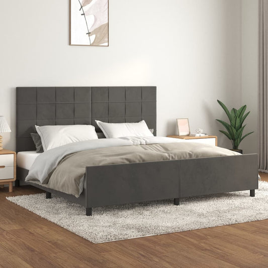 Bettgestell mit Kopfteil Dunkelgrau 200x200 cm Samt - Pazzar.ch