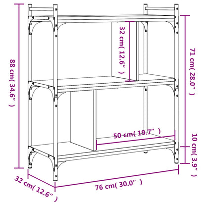 Bücherregal 3 Böden Sonoma-Eiche 76x32x88 cm Holzwerkstoff - Pazzar.ch