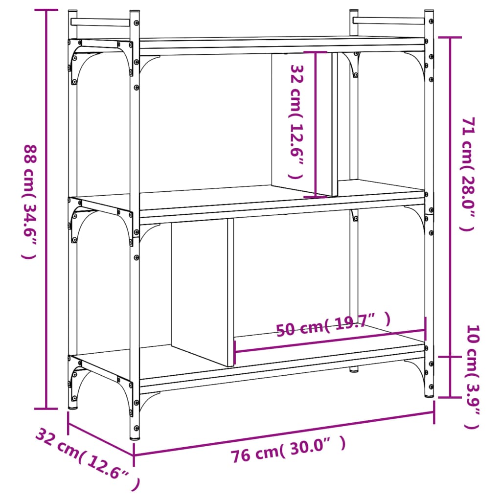 Bücherregal 3 Böden Braun Eichen-Optik 76x32x88cm Holzwerkstoff - Pazzar.ch