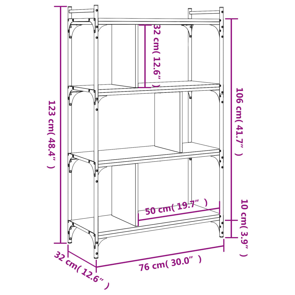 Bücherregal 4 Böden Räuchereiche 76x32x123 cm Holzwerkstoff - Pazzar.ch