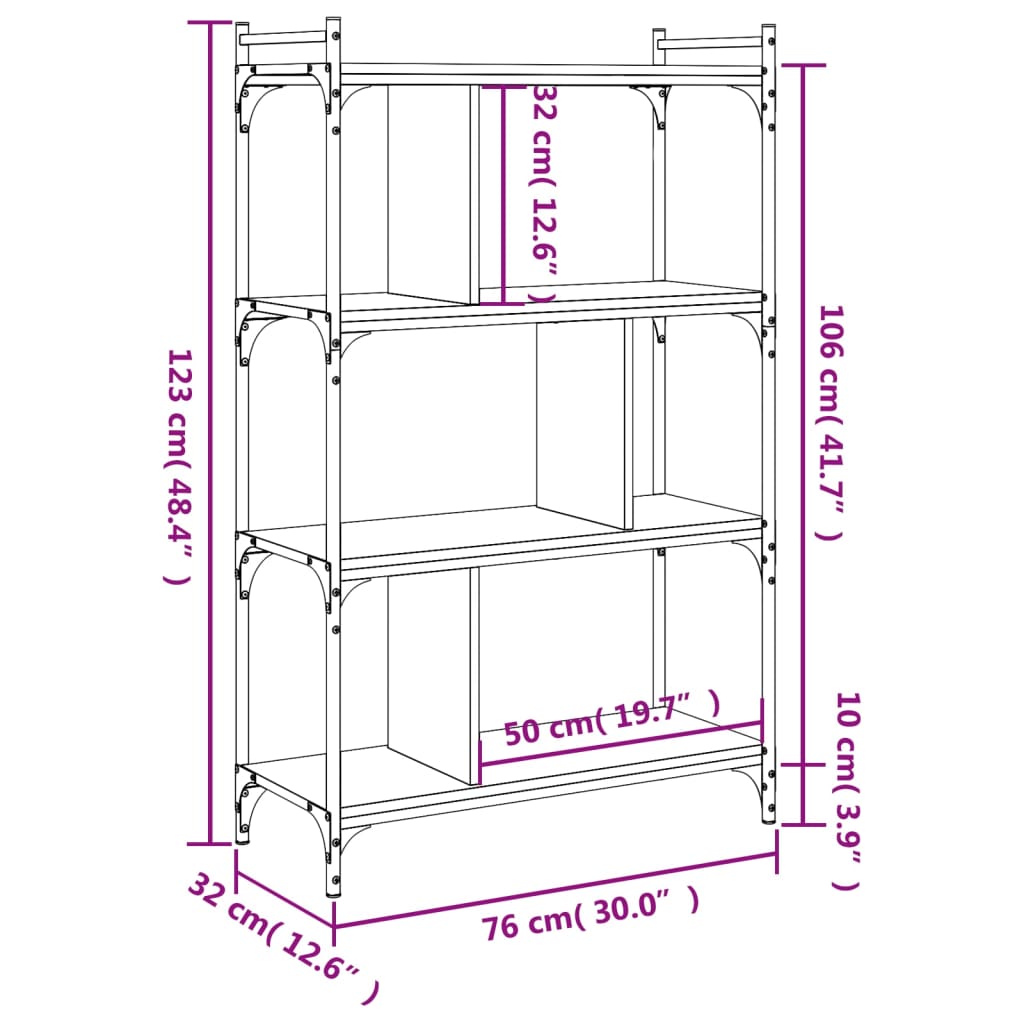 Bücherregal 4 Böden Grau Sonoma 76x32x123 cm Holzwerkstoff - Pazzar.ch