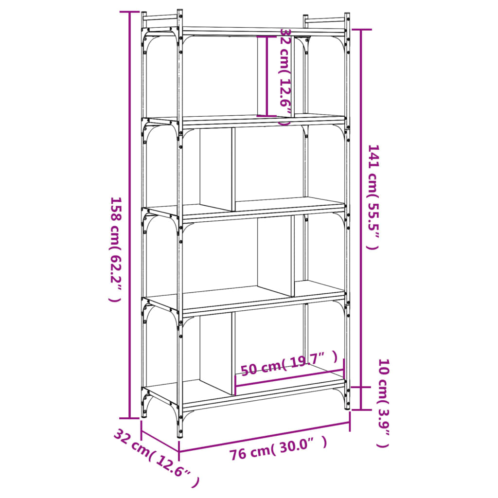 Bücherregal 5 Böden Schwarz 76x32x158 cm Holzwerkstoff - Pazzar.ch