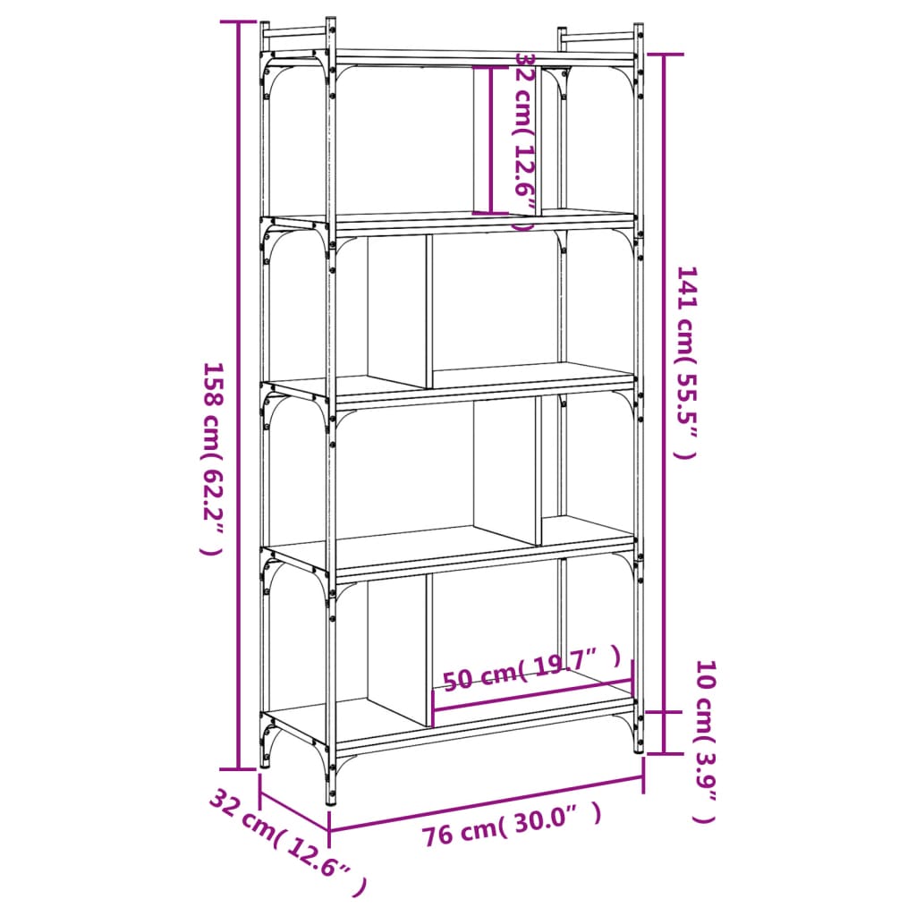 Bücherregal 5 Böden Sonoma-Eiche 76x32x158 cm Holzwerkstoff - Pazzar.ch