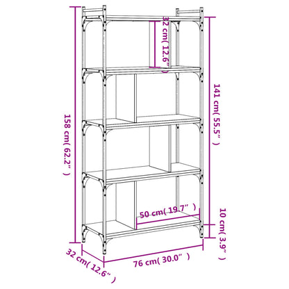 Bücherregal 5 Böden Räuchereiche 76x32x158 cm Holzwerkstoff - Pazzar.ch