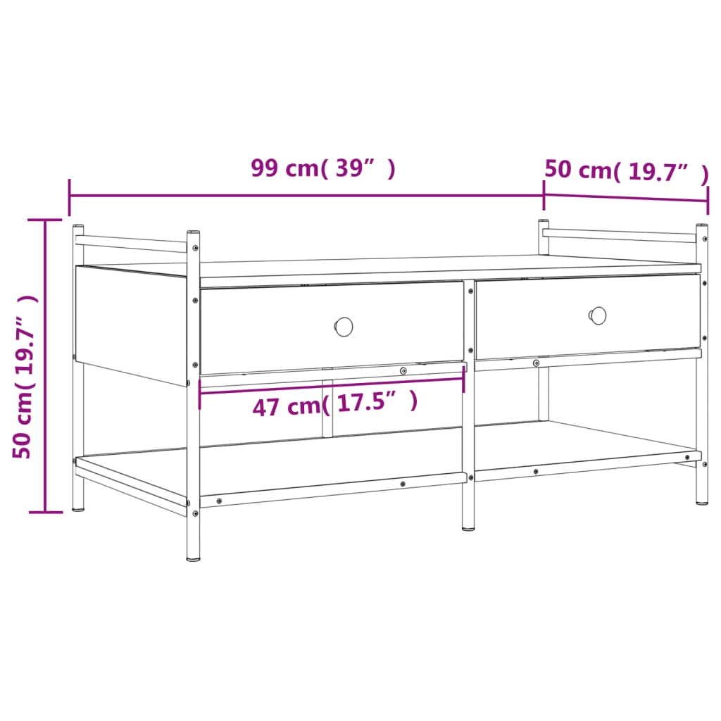 Couchtisch Braun Eichen-Optik 99x50x50 cm Holzwerkstoff - Pazzar.ch