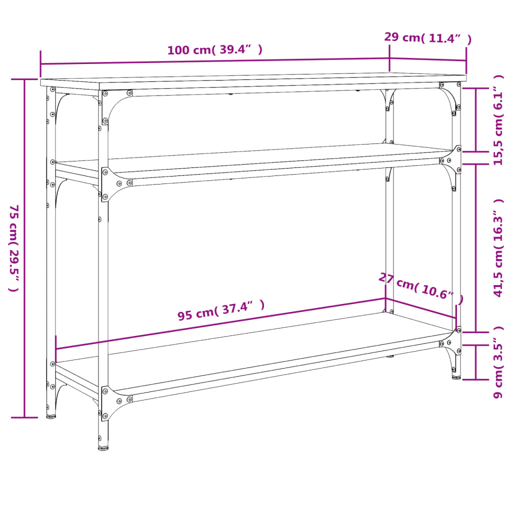 Konsolentisch Räuchereiche 100x29x75 cm Holzwerkstoff - Pazzar.ch