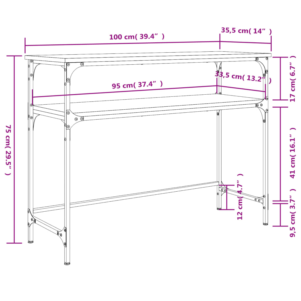 Konsolentisch Sonoma-Eiche 100x35,5x75 cm Holzwerkstoff - Pazzar.ch