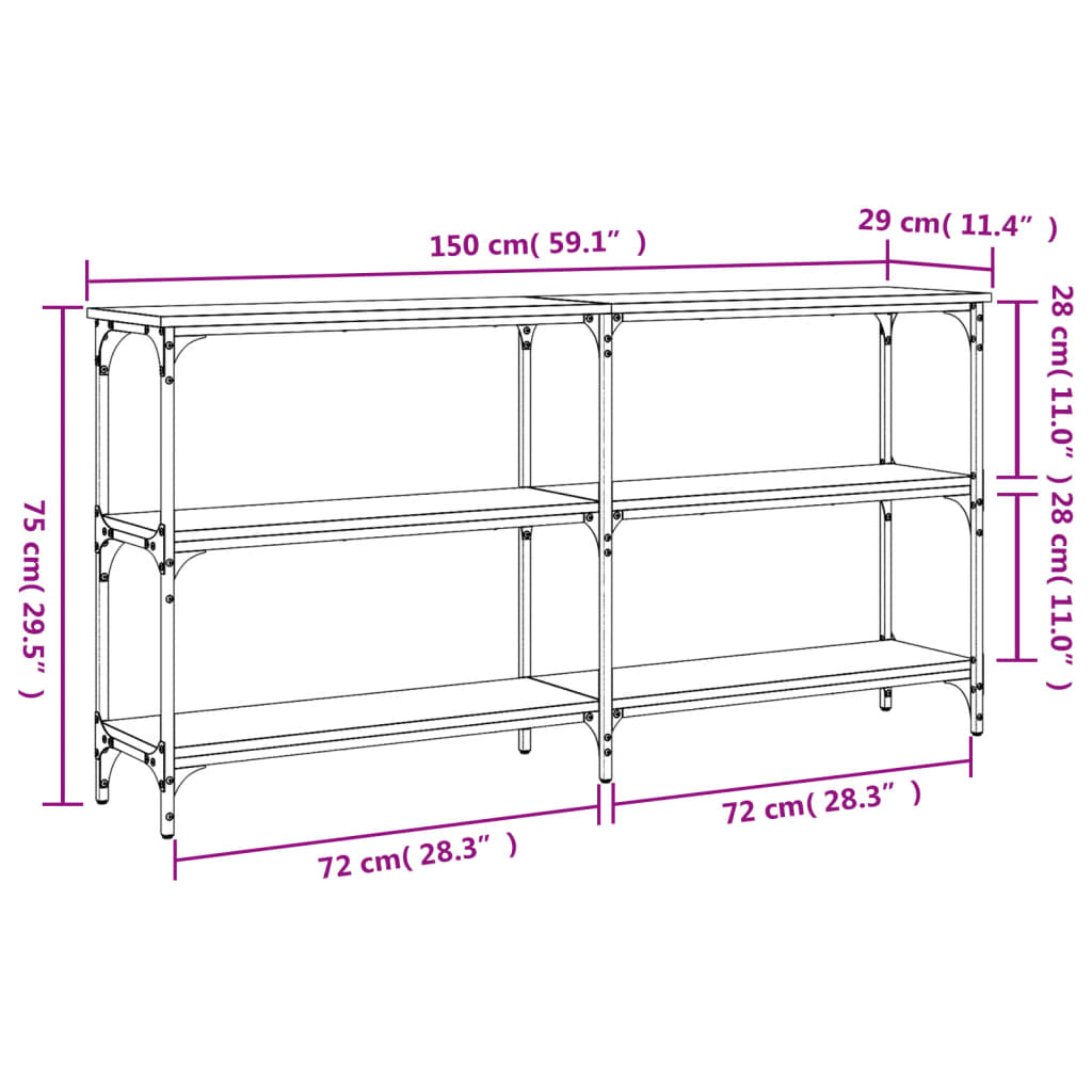 Konsolentisch Grau Sonoma 150x29x75 cm Holzwerkstoff - Pazzar.ch
