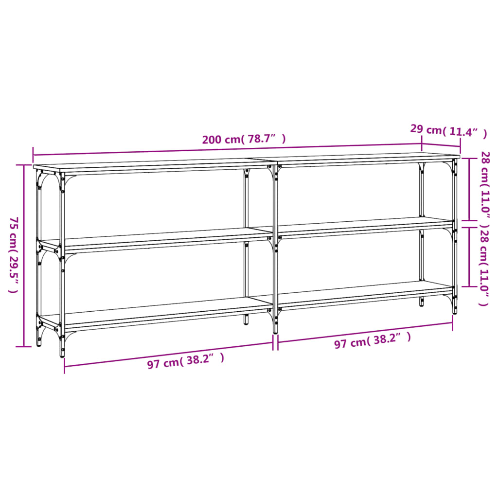 Konsolentisch Grau Sonoma 200x29x75 cm Holzwerkstoff - Pazzar.ch