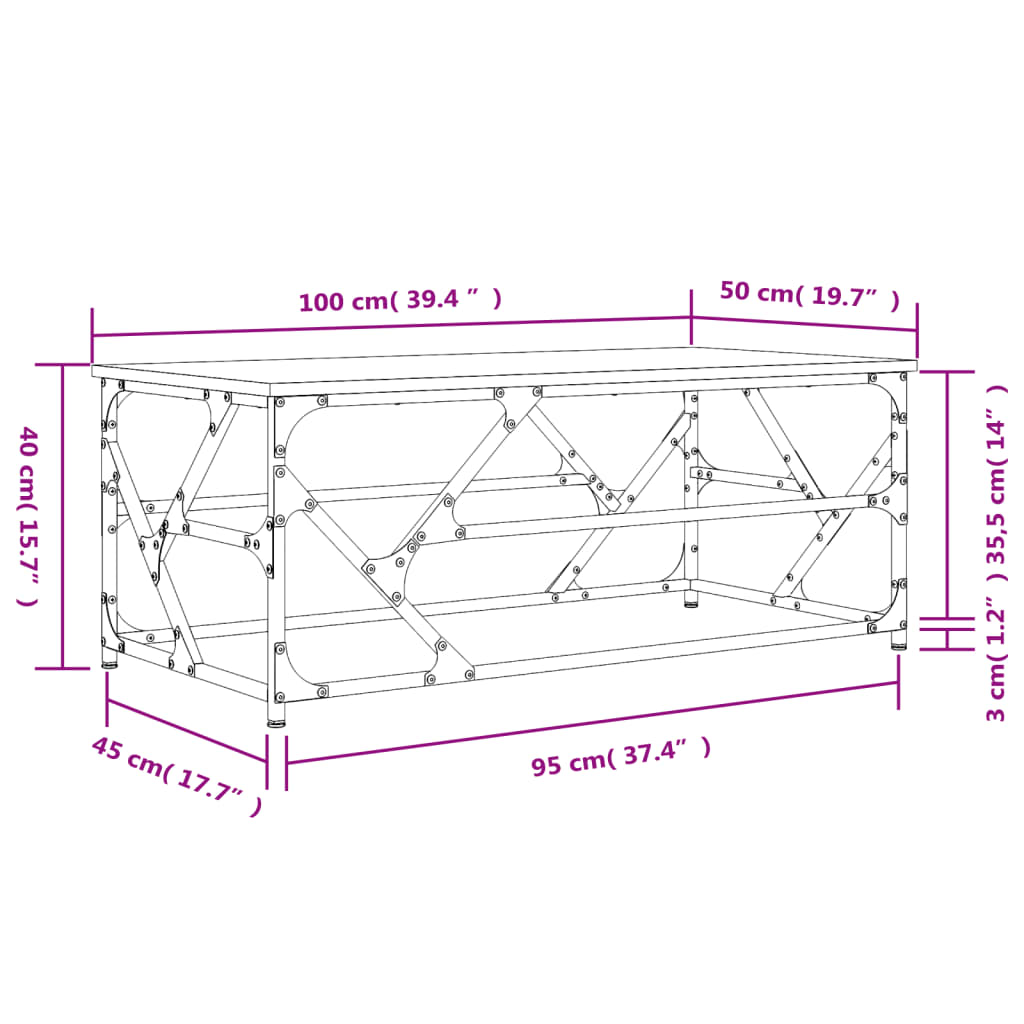 Couchtisch Braun Eichen-Optik 100x50x40 cm Holzwerkstoff - Pazzar.ch