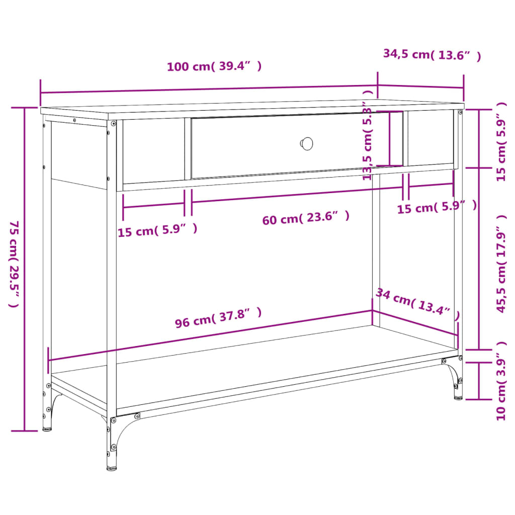 Konsolentisch Braun Eichen-Optik 100x34,5x75 cm Holzwerkstoff - Pazzar.ch