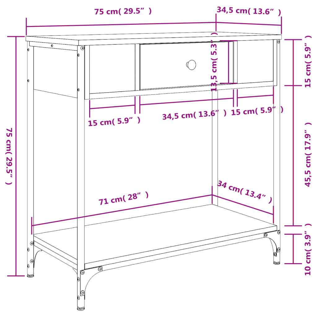 Konsolentisch Grau Sonoma 75x34,5x75 cm Holzwerkstoff - Pazzar.ch