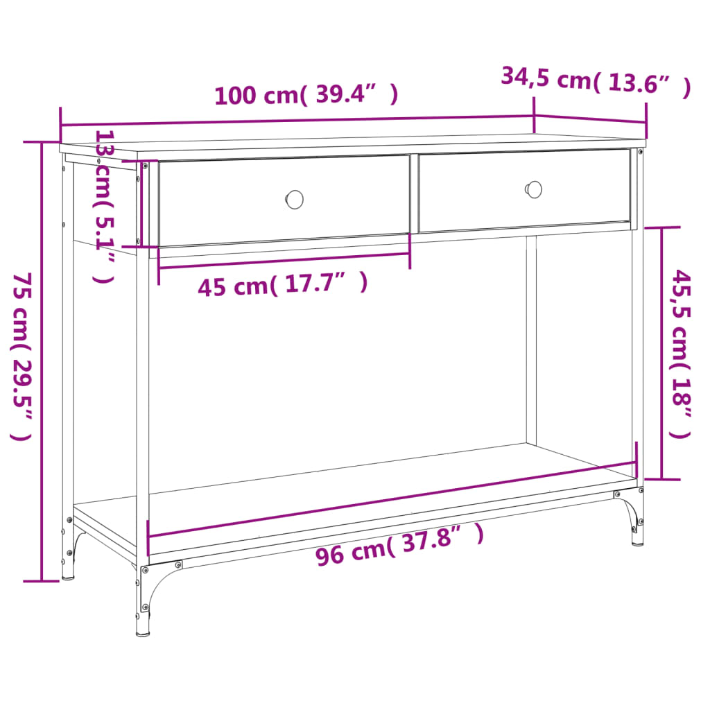 Konsolentisch Grau Sonoma 100x34,5x75 cm Holzwerkstoff - Pazzar.ch