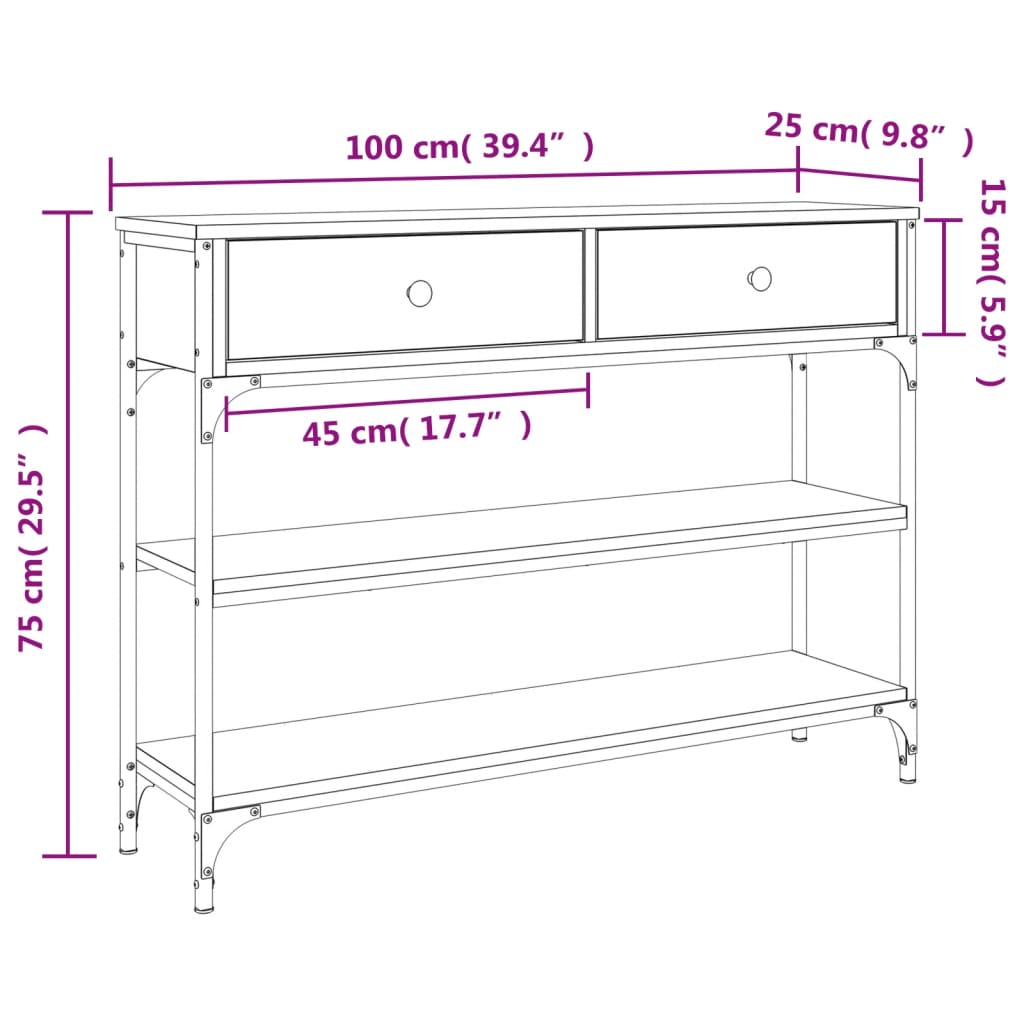 Konsolentisch Räuchereiche 100x25x75 cm Holzwerkstoff - Pazzar.ch