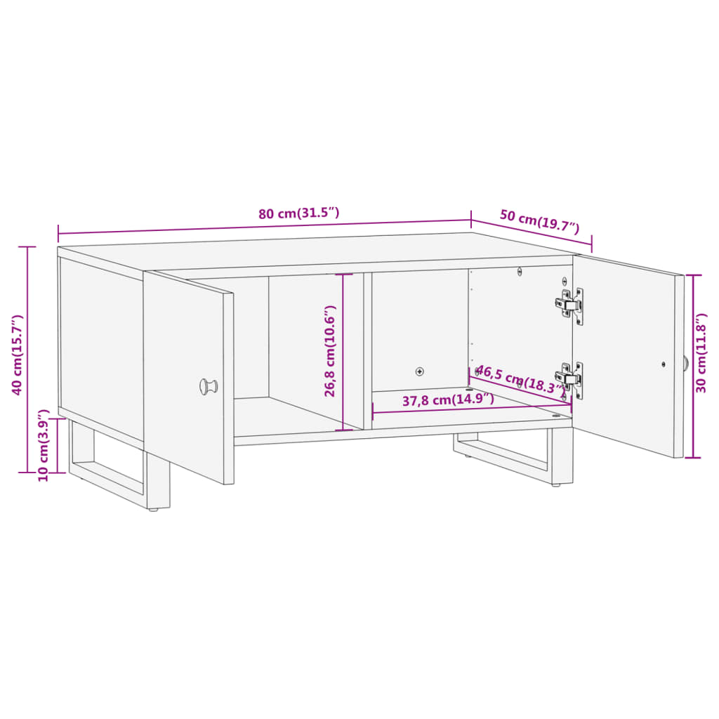 Couchtisch Braun und Schwarz 80x50x40 cm Massivholz Mango - Pazzar.ch