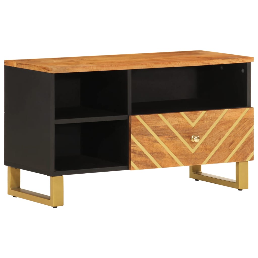 TV-Schrank Braun und Schwarz 80x33,5x46 cm Massivholz Mango - Pazzar.ch