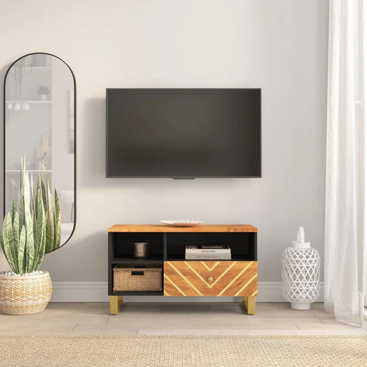 TV-Schrank Braun und Schwarz 80x33,5x46 cm Massivholz Mango - Pazzar.ch