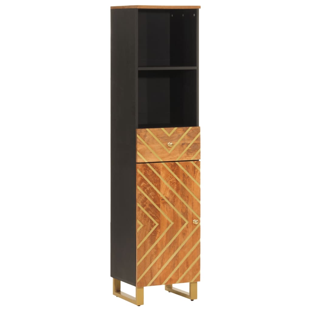 Badschrank Braun und Schwarz 38x33,5x160 cm Massivholz Mango - Pazzar.ch
