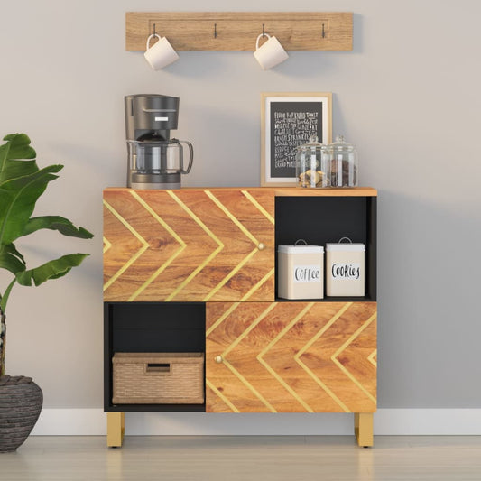 Beistellschrank Braun und Schwarz 80x33,5x75 Massivholz Mango - Pazzar.ch