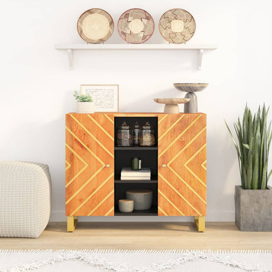 Beistellschrank Braun und Schwarz 90x33,5x75 Massivholz Mango - Pazzar.ch