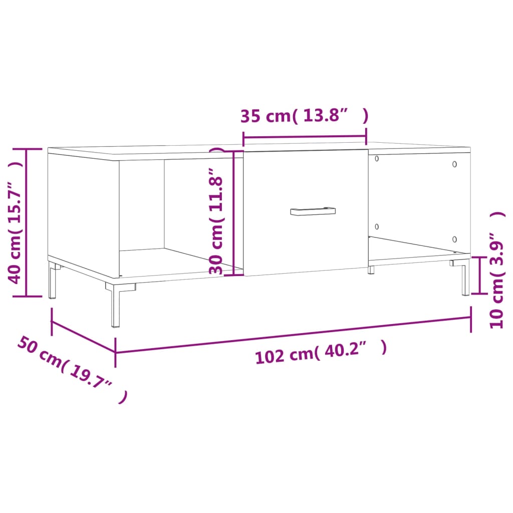 Couchtisch Sonoma-Eiche 102x50x40 cm Holzwerkstoff - Pazzar.ch