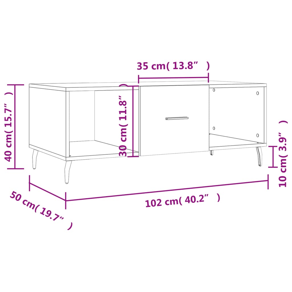 Couchtisch Sonoma-Eiche 102x50x40 cm Holzwerkstoff - Pazzar.ch