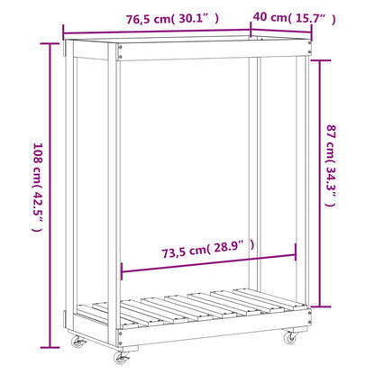 Kaminholzregal mit Rollen 76,5x40x108 cm Massivholz Kiefer - Pazzar.ch