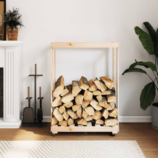 Kaminholzregal mit Rollen 76,5x40x108 cm Massivholz Kiefer - Pazzar.ch