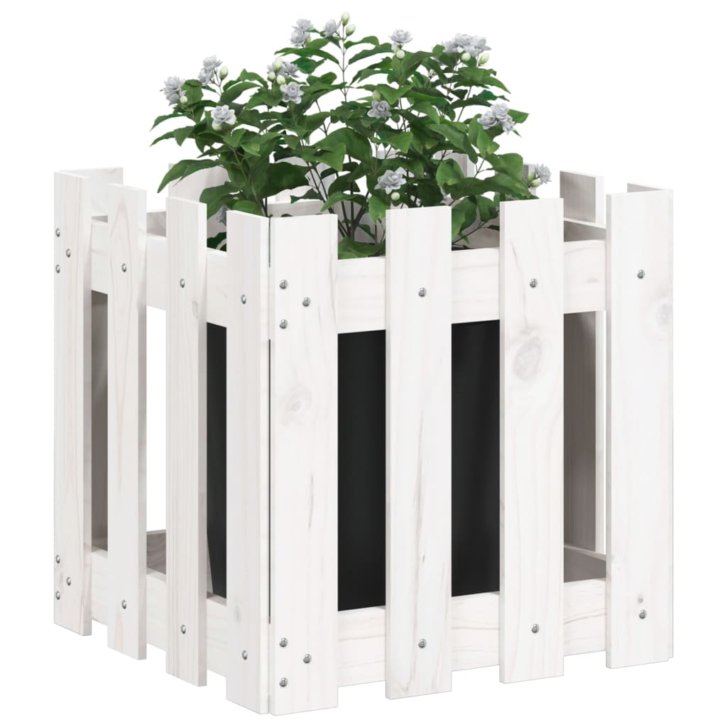 Pflanzkübel Lattenzaun-Design Weiß 40x40x40cm Massivholz Kiefer - Pazzar.ch