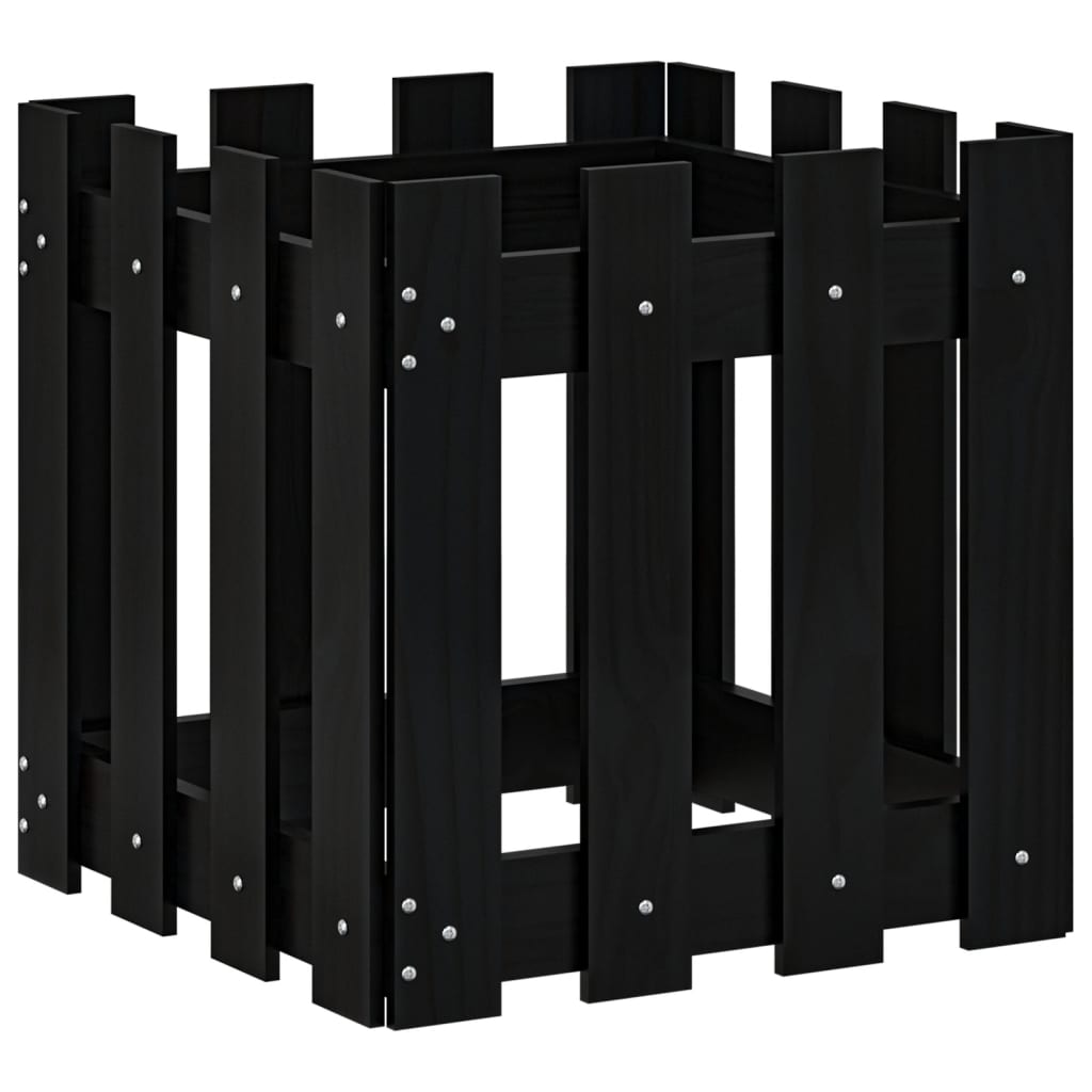 Pflanzkübel Lattenzaun-Design Schwarz 40x40x40 cm Kiefernholz - Pazzar.ch