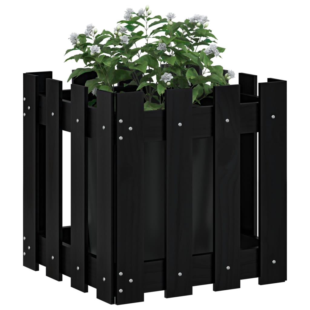 Pflanzkübel Lattenzaun-Design Schwarz 40x40x40 cm Kiefernholz - Pazzar.ch