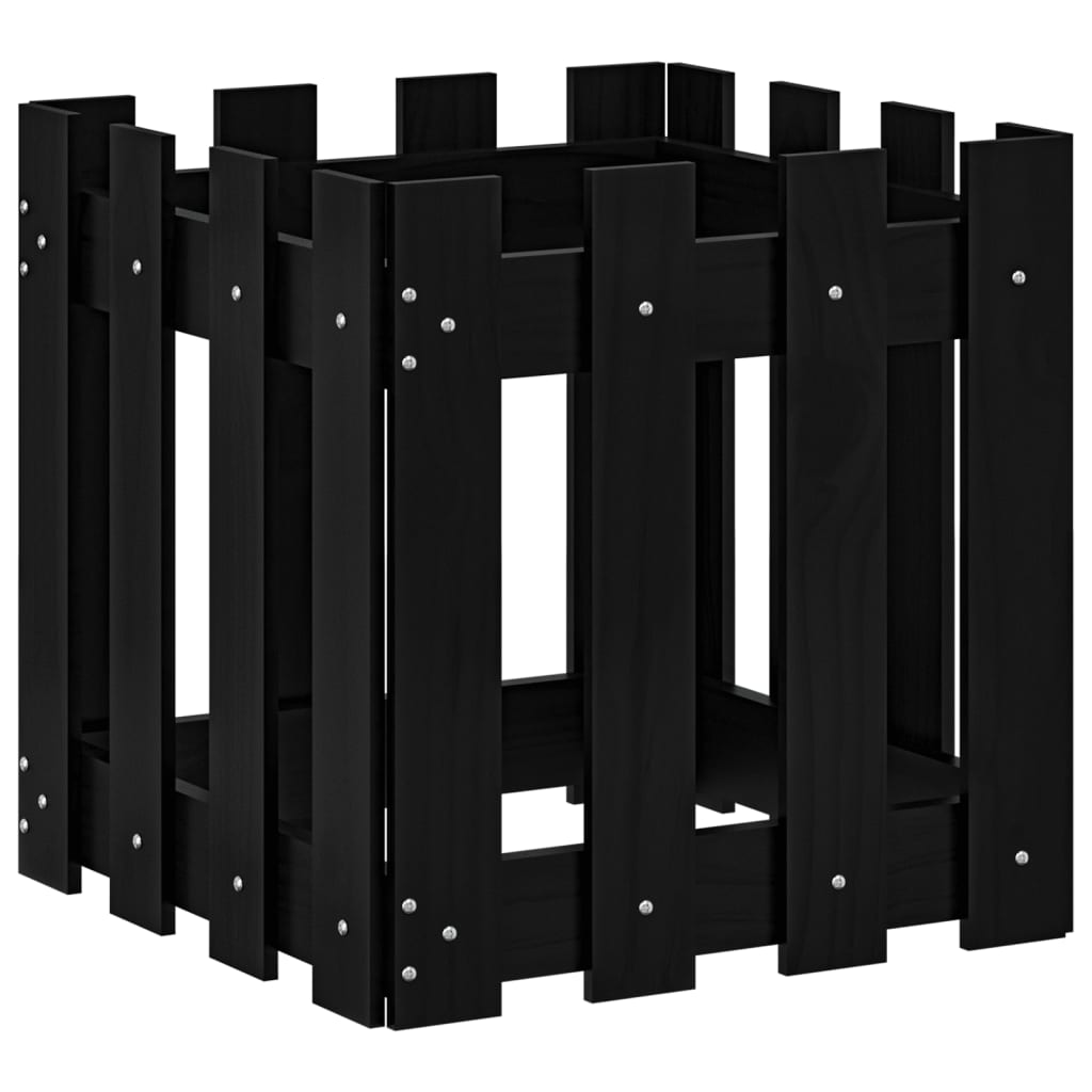 Pflanzkübel Lattenzaun-Design Schwarz 40x40x40 cm Kiefernholz - Pazzar.ch