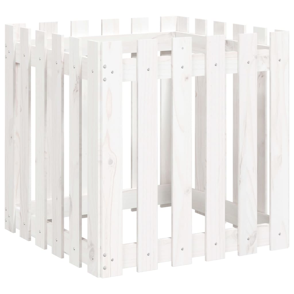 Pflanzkübel Lattenzaun-Design Weiß 60x60x60cm Massivholz Kiefer - Pazzar.ch