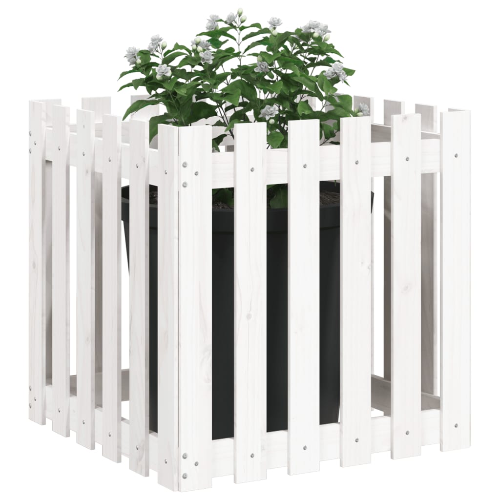 Pflanzkübel Lattenzaun-Design Weiß 60x60x60cm Massivholz Kiefer - Pazzar.ch