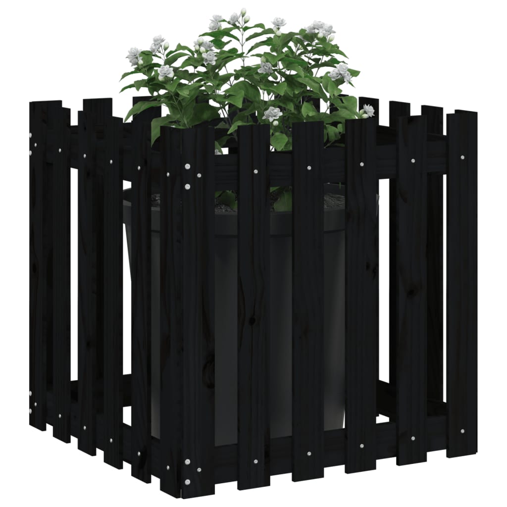 Pflanzkübel Lattenzaun-Design Schwarz 60x60x60 cm Kiefernholz - Pazzar.ch