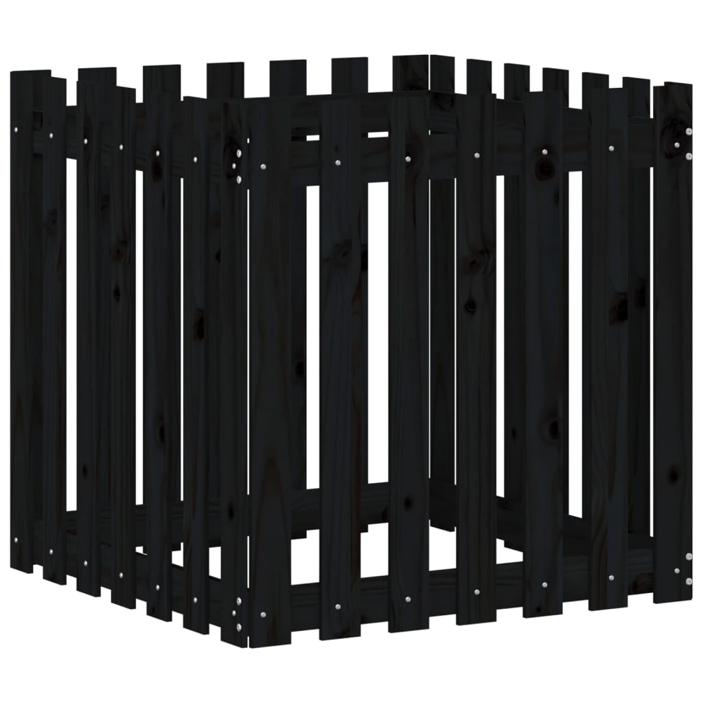 Pflanzkübel Lattenzaun-Design Schwarz 70x70x70 cm Kiefernholz - Pazzar.ch