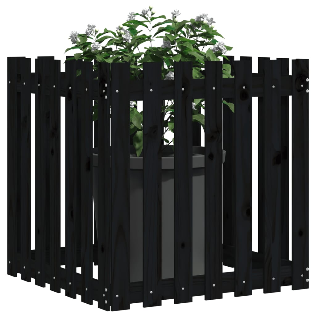 Pflanzkübel Lattenzaun-Design Schwarz 70x70x70 cm Kiefernholz - Pazzar.ch