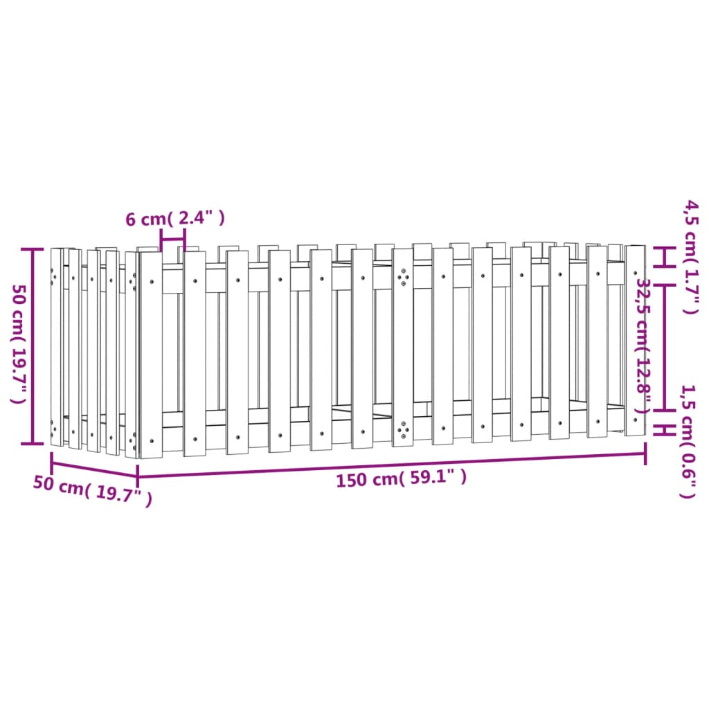 Hochbeet Lattenzaun-Design 150x50x50 cm Massivholz Douglasie - Pazzar.ch