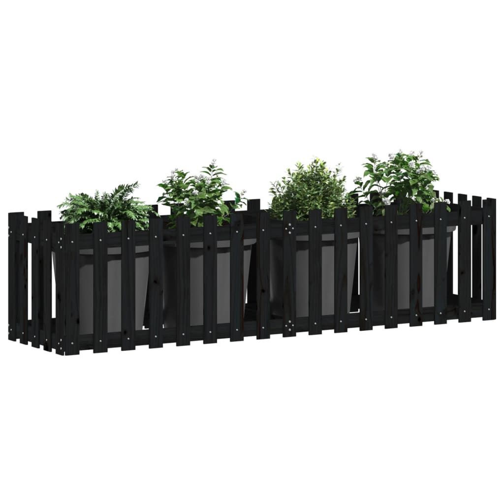 Hochbeet Latten-Design Schwarz 200x50x50 cm Massivholz Kiefer - Pazzar.ch
