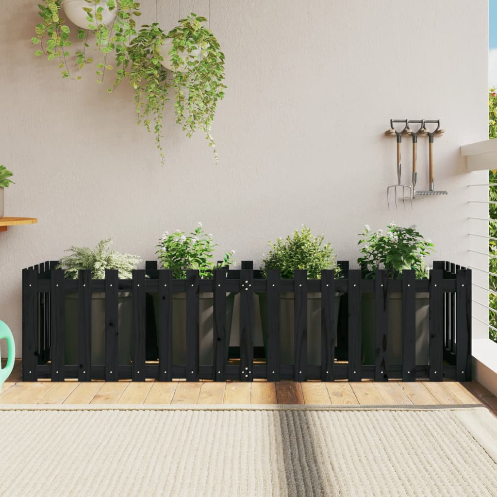 Hochbeet Latten-Design Schwarz 200x50x50 cm Massivholz Kiefer - Pazzar.ch